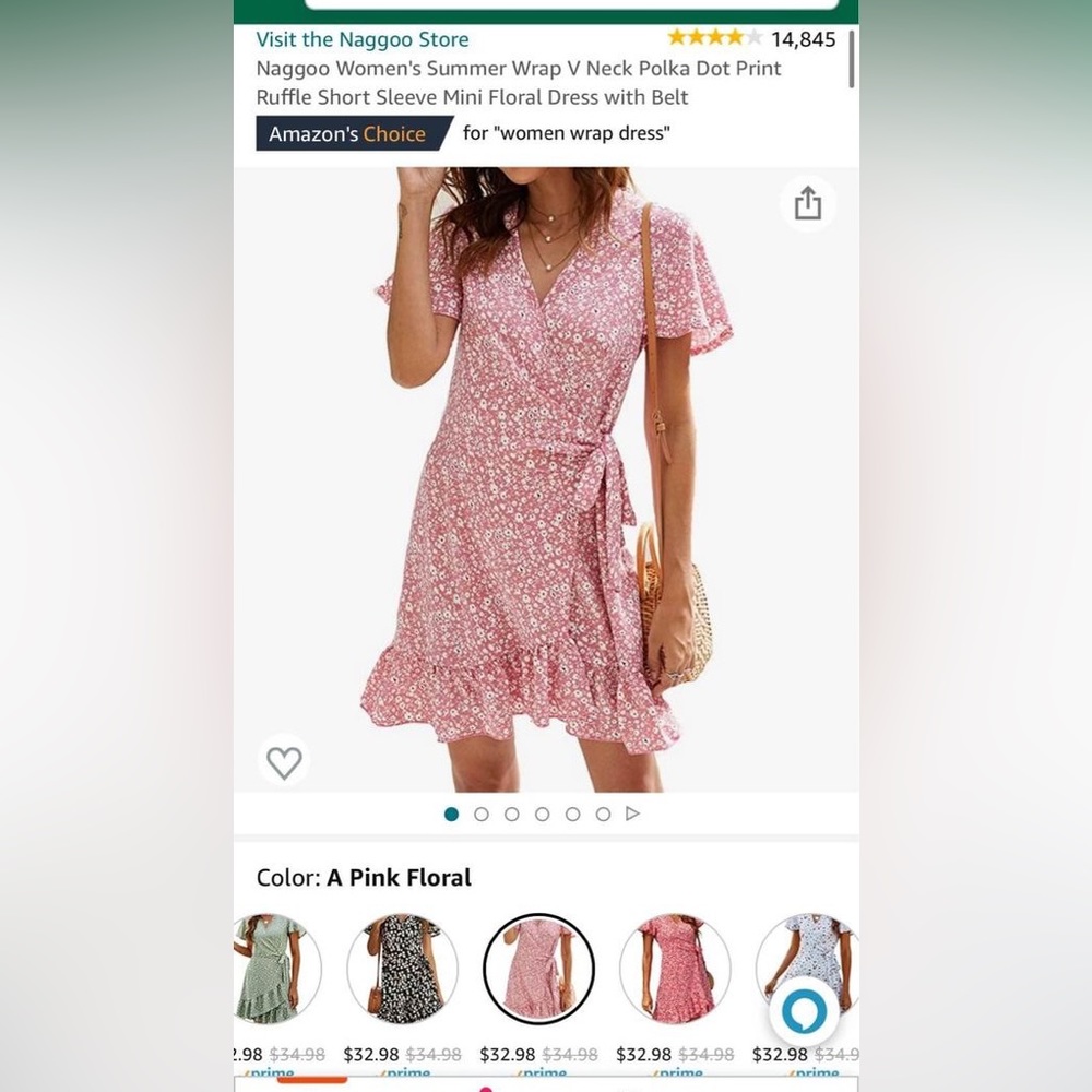 Pink Floral Wrap Dress, Small, NWT
